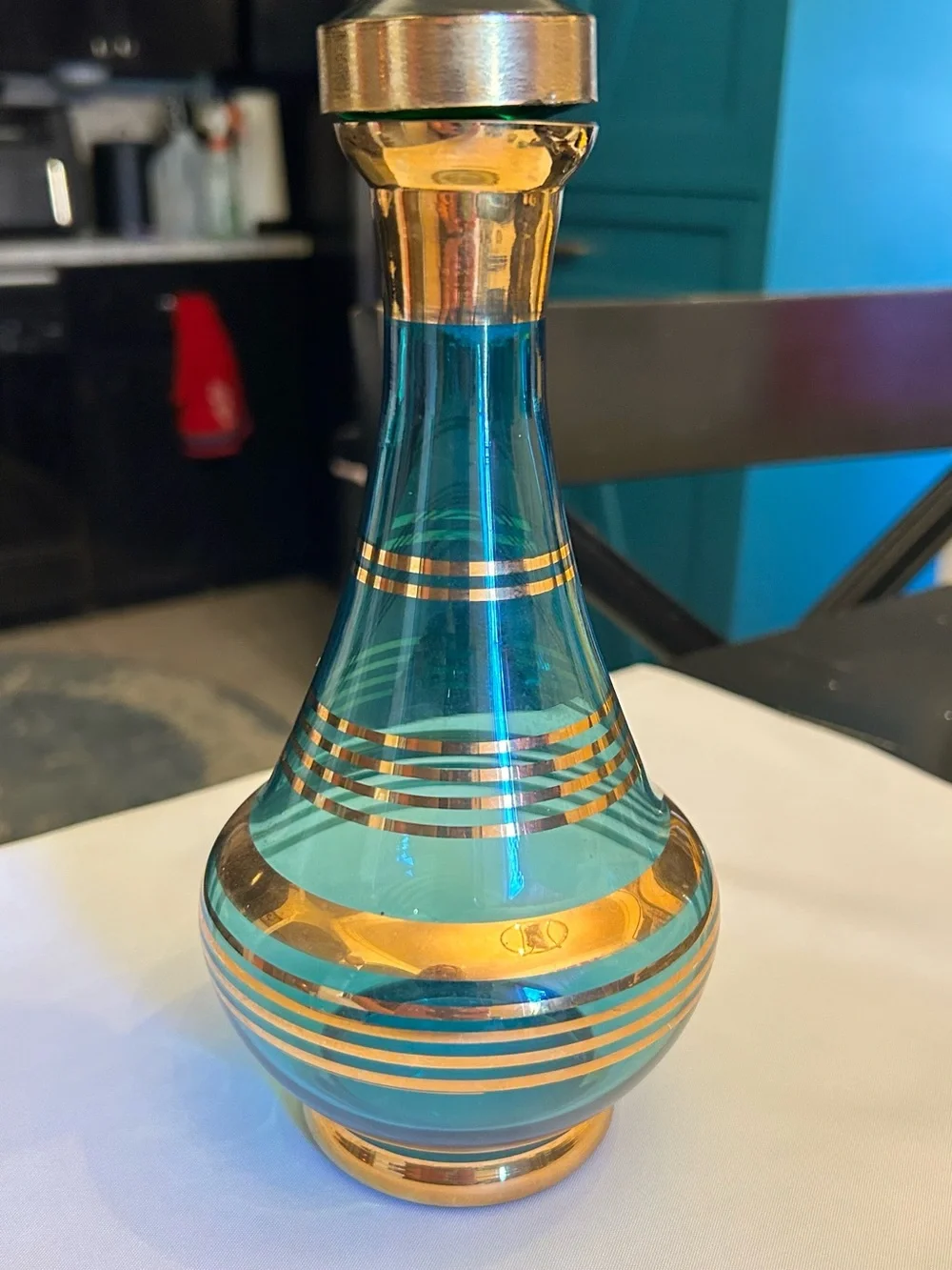Gold-Trim Teal Glass Decorative Vase - Home Accents